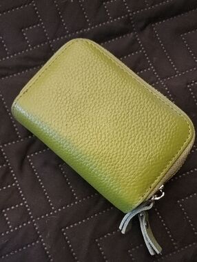 Green Pebbled Leather Zip Wallet
